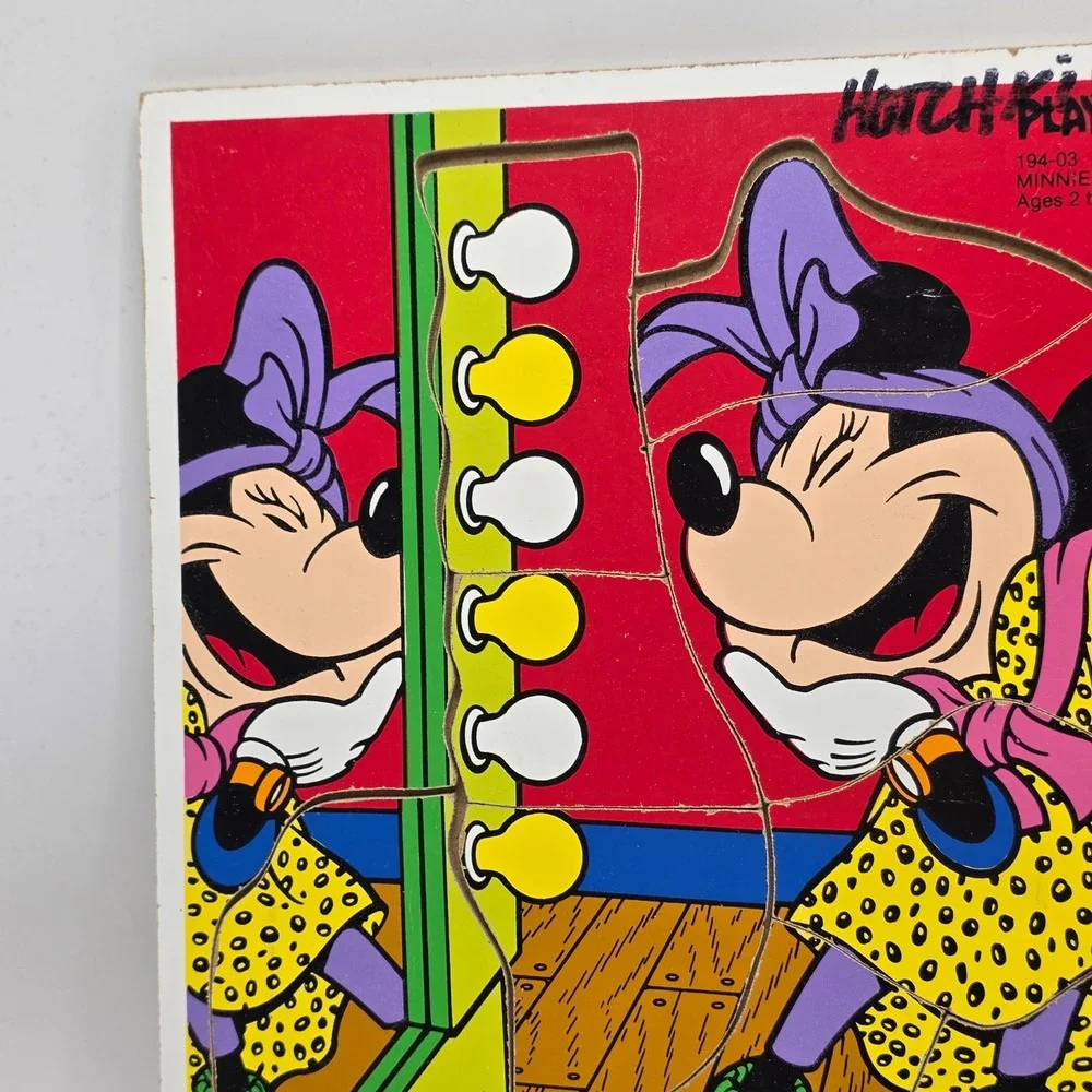 Playskool Wood Tray Puzzle Kids Red Minnie Mouse Dress Up Vintage Disney Retro